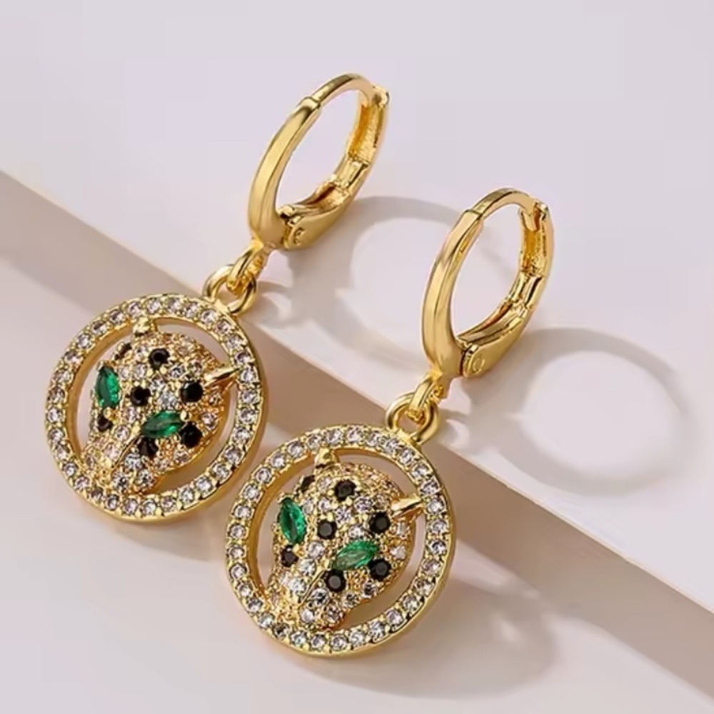 Panthere Gold Green Eyes Crystal Earrings